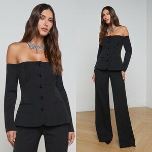 NWT L'Agence Alice Off the Shoulder Black Button Front Blazer Top Size 2